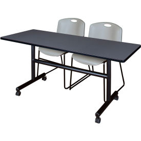 Regency® Kobe Training Nesting Table with 2 Zeng Gray Stack Chairs 60"L x 30"W Gray 