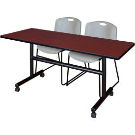 Regency® Kobe Training Nesting Table with 2 Zeng Gray Stack Chairs 60"L x 30"W Mahogany 