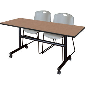 Regency® Kobe Training Nesting Table with 2 Zeng Gray Stack Chairs 60"L x 30"W Noble Oak 
