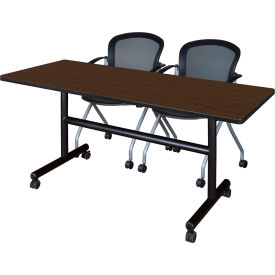 Regency® Kobe Training Nesting Table with 2 Cadence Nesting Chairs 60"L x 30"W Neo Walnut 
