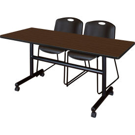 Kobe Training Nesting Table with 2 Zeng Black Stack Chairs, 60"L x 30"W, Neo Walnut view 2