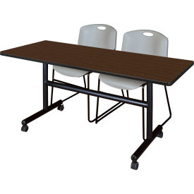Regency® Kobe Training Nesting Table with 2 Zeng Gray Stack Chairs 60"L x 30"W Neo Walnut 
