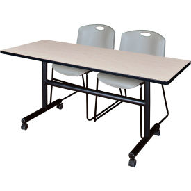 Regency® Kobe Training Nesting Table with 2 Zeng Gray Stack Chairs 60"L x 30"W Maple 