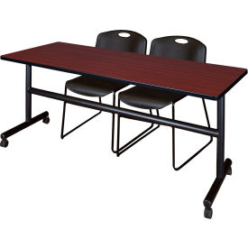 Kobe Training Nesting Table with 2 Zeng Black Stack Chairs, 72"L x 24"W, Mahogany view 2