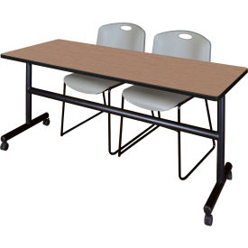 Regency® Kobe Training Nesting Table with 2 Zeng Gray Stack Chairs 72"L x 24"W Noble Oak 