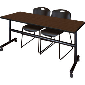 Kobe Training Nesting Table with 2 Zeng Black Stack Chairs, 72"L x 24"W, Neo Walnut view 2