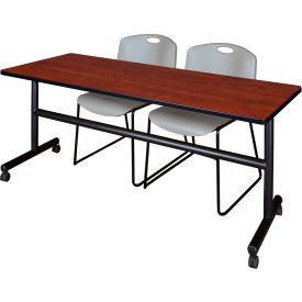 Regency® Kobe Training Nesting Table with 2 Zeng Gray Stack Chairs 72"L x 30"W Cherry 