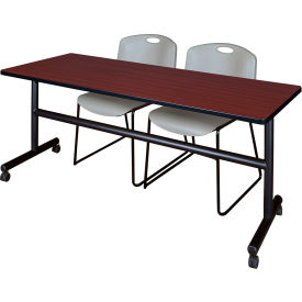 Regency® Kobe Training Nesting Table with 2 Zeng Gray Stack Chairs 72"L x 30"W Mahogany 