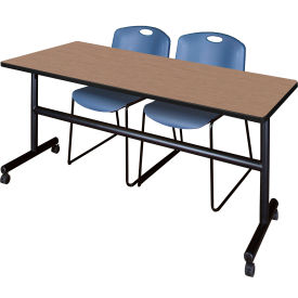 Kobe Training Nesting Table with 2 Zeng Blue Stack Chairs, 72"L x 30"W, Noble Oak view 2