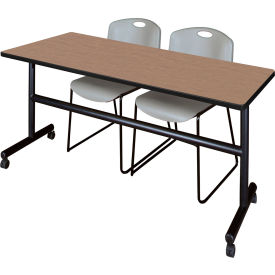 Regency® Kobe Training Nesting Table with 2 Zeng Gray Stack Chairs 72"L x 30"W Noble Oak 