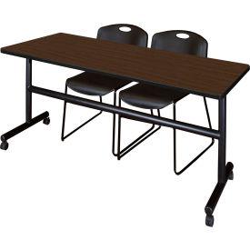 Training Nesting Table with 2 Zeng Black Stack Chairs, 72"L x 30"W, Neo Walnut view 2