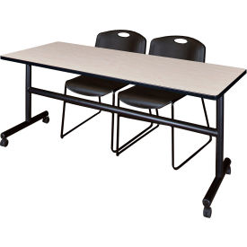 Training Nesting Table with 2 Zeng Black Stack Chairs, 72"L x 30"W, Maple view 2