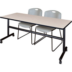 Regency® Kobe Training Nesting Table with 2 Zeng Gray Stack Chairs 72"L x 30"W Maple 