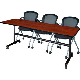 Regency® Kobe Training Nesting Table With 3 Cadence Nesting Chairs 84"L x 24"W Cherry 