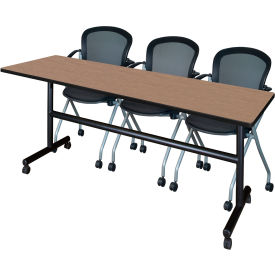 Kobe Training Nesting Table with 2 Cadence Nesting Chairs, 84"L x 24"W, Noble Oak view 2