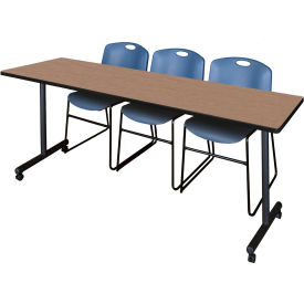 Kobe Training Nesting Table with 2 Zeng Blue Stack Chairs, 84"L x 24"W, Noble Oak view 2