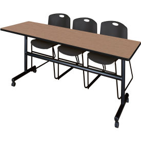 Kobe Training Nesting Table with 2 Zeng Black Stack Chairs, 84"L x 24"W, Noble Oak view 2