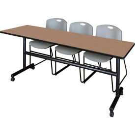 Kobe Training Nesting Table with 2 Zeng Gray Stack Chairs, 84"L x 24"W, Noble Oak view 2