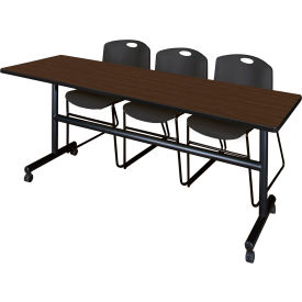 Training Nesting Table with 2 Zeng Black Stack Chairs, 84"L x 24"W, Neo Walnut view 2
