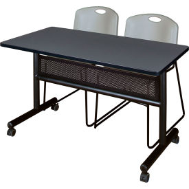 Regency® Kobe Privacy Nesting Table with 2 Zeng Gray Stack Chairs 48"L x 24"W Gray 