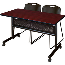 Privacy Nesting Table with 2 Black Stack Chairs, 48"L x 24"W, Mahogany view 2