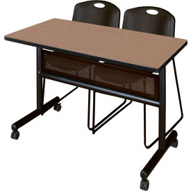 Privacy Nesting Table with 2 Zeng Black Stack Chairs, 48"L x 24"W, Noble Oak view 2