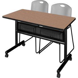 Regency® Kobe Privacy Nesting Table with 2 Zeng Gray Stack Chairs 48"L x 24"W Noble Oak 