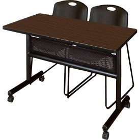 Kobe Privacy Nesting Table with 2 Zeng Black Stack Chairs, 48"L x 24"W, Neo Walnut view 2