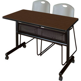 Regency® Kobe Privacy Nesting Table with 2 Zeng Gray Stack Chairs 48"L x 24"W Neo Walnut 