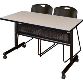Privacy Nesting Table with 2 Black Stack Chairs, 48"L x 24"W, Maple view 2