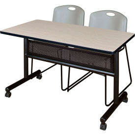 Regency® Kobe Privacy Nesting Table with 2 Zeng Gray Stack Chairs 48"L x 24"W Maple 