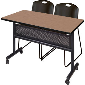 Kobe Privacy Nesting Table with 2 Zeng Black Stack Chairs, 48"L x 30"W, Noble Oak view 2