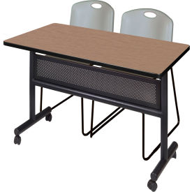 Regency® Kobe Privacy Nesting Table with 2 Zeng Gray Stack Chairs 48"L x 30"W Noble Oak 