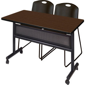 Privacy Nesting Table with 2 Zeng Black Stack Chairs, 48"L x 30"W, Neo Walnut view 2