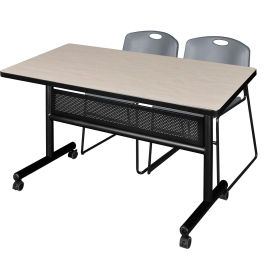 Regency® Kobe Privacy Nesting Table with 2 Zeng Gray Stack Chairs 48"L x 30"W Maple 