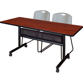 Regency® Kobe Privacy Nesting Table with 2 Zeng Gray Stack Chairs 60"L x 24"W Cherry 