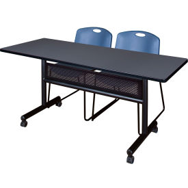 Privacy Nesting Table with 2 Zeng Blue Stack Chairs, 60"L x 24"W, Gray view 2