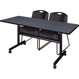 Privacy Nesting Table with 2 Black Stack Chairs, 60"L x 24"W, Gray view 2