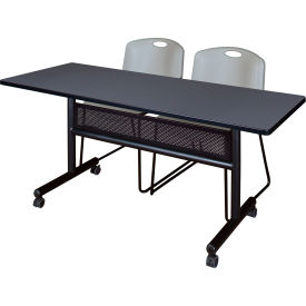 Privacy Nesting Table with 2 Zeng Gray Stack Chairs, 60"L x 24"W, Gray view 2
