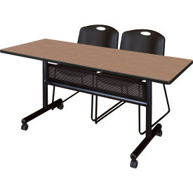 Privacy Nesting Table with 2 Black Stack Chairs, 60"L x 24"W, Noble Oak view 2