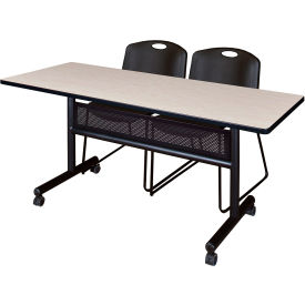 Kobe Privacy Nesting Table with 2 Zeng Black Stack Chairs, 60"L x 24"W, Maple view 2