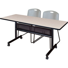 Regency® Kobe Privacy Nesting Table with 2 Zeng Gray Stack Chairs 60"L x 24"W Maple 