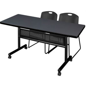 Privacy Nesting Table with 2 Zeng Black Stack Chairs, 60"L x 30"W, Gray view 2
