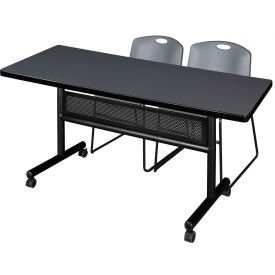 Regency® Kobe Privacy Nesting Table with 2 Zeng Gray Stack Chairs 60"L x 30"W Gray 