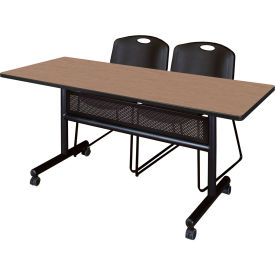 Privacy Nesting Table with 2 Black Stack Chairs, 60"L x 30"W, Noble Oak view 2
