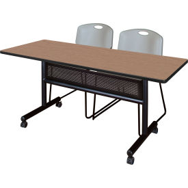 Regency® Kobe Privacy Nesting Table with 2 Zeng Gray Stack Chairs 60"L x 30"W Noble Oak 