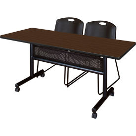 Privacy Nesting Table with 2 Black Stack Chairs, 60"L x 30"W, Neo Walnut view 2