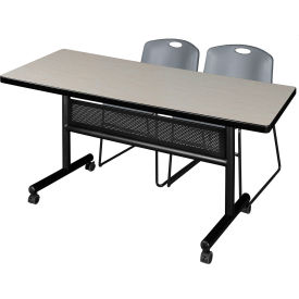 Regency® Kobe Privacy Nesting Table with 2 Zeng Gray Stack Chairs 60"L x 30"W Maple 
