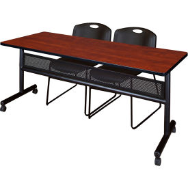 Privacy Nesting Table with 2 Zeng Black Stack Chairs, 72"L x 24"W, Cherry view 2