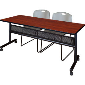 Regency® Kobe Privacy Nesting Table with 2 Zeng Gray Stack Chairs 72"L x 24"W Cherry 